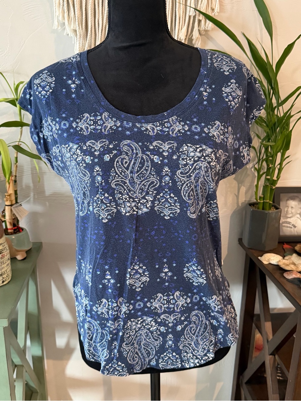 Lucky Brand Navy Blue Paisley Short Sleeve Tee